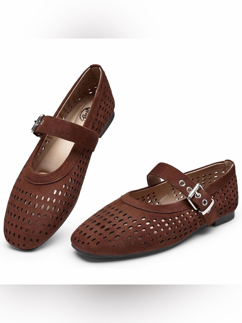 *NWT* Trary Brown Perforated Mary Jane Flats with Buckle